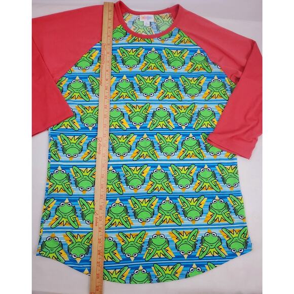 Nwot LuLaroe Top L Randy Kermit Frog Coral Raglan Stretch Women Size Large Shirt - Picture 3 of 10
